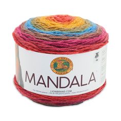 a ball of yarn with the words mandala in multicolors on it