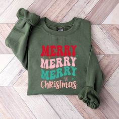 (Christmas Sweatshirt Merry Christmas Sweatshirt Pastel Women's Christmas Sweatshirt Christmas Sweatshirts for Women Crewneck Holiday Sweater Christmas Gift Christmas Shirt for Women Santa Gifts) Elevate your everyday pullover with our Merry Merry Merry Christmas sweatshirt.  Made from a breathable, luxuriously soft fabric with a premium printed design. Featuring a crewneck style and a relaxed, lightweight fit for a comfort that goes everywhere with you. Feels like a cloud, looks like a day off. December 1st, Holiday Sweatshirt, Sweatshirt Christmas, Trendy Shirts, Holiday Sweater, Holiday Shirts, Christmas Season, Retro Christmas, Memorable Gifts