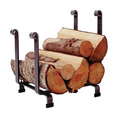 two logs are stacked on top of each other in a rack that is made out of wood