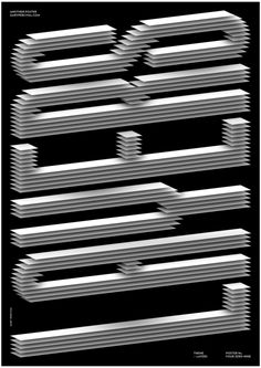 an abstract black and white poster with lines in the shape of letters that appear to be curved