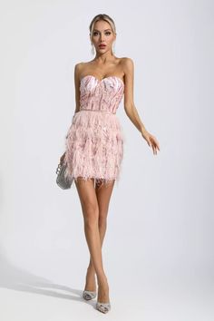 Party Mini Dress With Fringe, Fringed Mini Dress For Night Out, Fringe Mini Dress For Date Night And Party Season, Party Season Fringe Mini Dress For Date Night, Party Season Fringe Mini Dress, Glamorous Summer Dresses With Tassels, Glamorous Fitted Mini Dress With Tassels, Party Mini Dress With Ruffles, Party Mini Dress With Tassels