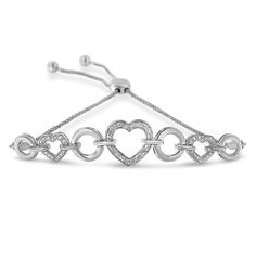 Stay on trend with this alluring chain bracelet. It is crafted of sterling silver and features interlocking heart and infinity accents that are adorned with sparkling round cut diamonds. This modern bracelet makes a perfect Valentine's Day gift, or as a unique twist on a promise ring; it's a classic romantic surprise she'll want to show off every day! It comes with a bolo clasp that allows you to adjust the chain of a bracelet according to your wrist. Bracelet features secure slider and can adju Triple Heart, Bolo Bracelet, Modern Bracelets, Luxe Jewelry, Tennis Bracelet Diamond, Diamond Bracelets, Sterling Silver Heart, Sparkle Diamonds, Tennis Bracelet