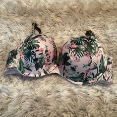 Very Sexy Bra Floral Floral Print Underwire Bra For Beach, Floral Print Underwire Bra, Fitted Push-up Bra For Vacation, Victoria's Secret Padded Bra For Summer, Victoria's Secret Summer Push-up Bra, Victoria's Secret Summer Floral Print Bra, Victoria's Secret Summer Bra Partially Lined, Balconet Bra, Satin Bra