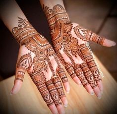 two hands with henna tattoos on them