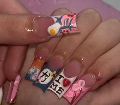 2000 Nail Designs, Acrylic Nail Set, Hard Nails, Colored Acrylic Nails, Girly Acrylic Nails, Dope Nail Designs, Really Cute Nails, Long Square Acrylic Nails, Hot Nails