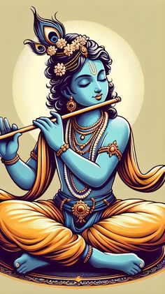 a painting of a hindu god playing the flute