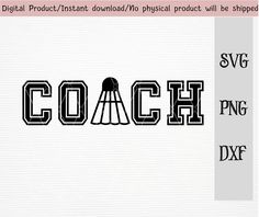 the word coach is written in black and white with an image of a baseball bat