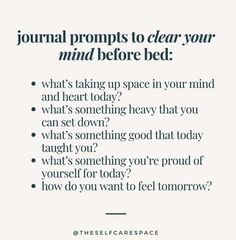 a white poster with the words, journal propps to clear your mind before bed