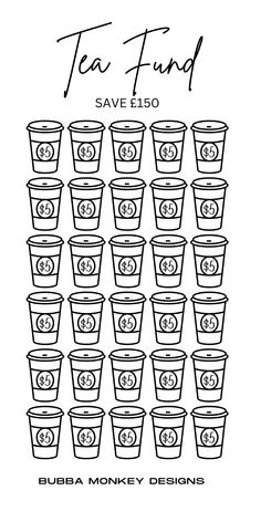 a black and white drawing of cups with numbers on them in the shape of money