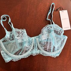 Bluebella Marseille Embroidered Mesh Balconette Underwire Blue Bra Us 30g Uk 30f New With Tag Fitted Lace Bra In Light Blue, Blue Full Cup Bra, Blue Lace Trim Bra For Spring, Blue Lace Trim Bra For Summer, Water Bra, Pink Polka Dot Dress, Blue Bra, Black Lace Bra, Soft Bra