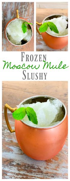 frozen molasse mule slushy in a copper mug with mint leaves on top