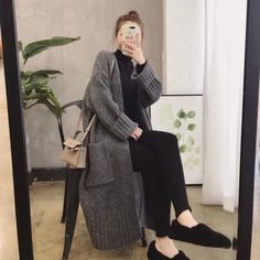 Casual Knitted Long Cardigan Sweater – Tomscloth Long Gray Cardigan With Pockets, Gray Long Soft Knit Outerwear, Gray Long Sweater Coat With Pockets, Long Gray Sweater Coat With Pockets, Gray Fitted Cardigan With Pockets, Grunge Coquette Aesthetic, Cardigan Women Winter, Long Knitted Cardigan, Black Knitted Vest