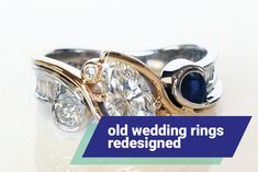 Old wedding rings redesigned Heirloom Jewelry Redesign Before And After, Redesign Wedding Rings, Redesigned Wedding Rings After Divorce, Custom Rings From Old Jewelry, Redesigned Wedding Rings, Divorce Rings, Divorce Ring Redesign, Repurpose Wedding Rings