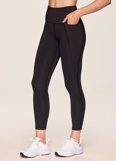 Our Play Hard Tech Flex 7/8 Legging is designed with flattering lines and a fitted silhouette for a stylish ankle length workout tight you can take from studio to street with ease. Supportive, quick drying Tech Flex fabric offers light compression and is totally opaque to ensure a squat proof workout while keeping you comfortable and irritation-free. A high rise waistband is complemented by sporty seaming throughout so you're sure to look as good as you feel in these versatile high impact leggin Flex Leggings, Play Hard, Squat Proof, Range Of Motion, Ankle Length, Black Leggings, Full Length, Tights, That Look