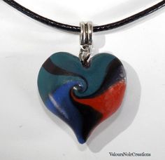 Heart swirl necklace polymer clay , by Velours Noir Crèations, 10,00 € su misshobby.com Swirl Necklace, Swirl