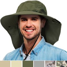 Safari Cap for Outdoor Hiking Camping Gardening Lawn Field Work Made of protective micro-fiber features in 100 SPF/ UPF 50 to prevent sunburned. Windproof, breathable, quick-drying, ultra-light. Ideal for camping, hiking, gardening, traveling, fishing, boating, hunting, safari, beach, pool, doing yard work and field research or any other outdoor activity and all seasons use. Two mesh side panel design and moisture-dispersing sweatband greatly improves cooling and airflow, make your head and neck Adventure Hat, Field Work, Hiking Hat, Gardening Hat, Flap Hat, Safari Hat, Mens Sun Hats, Mens Fashion Edgy, Wide Brim Sun Hat