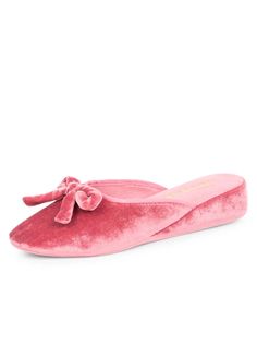 Patricia Green Women’s Bardot Velvet Slip-On Slipper in Rose Pink Look Rich, Pink Slippers, Velvet Slippers, Comfortable Wedges, Cute Slippers, Aesthetic Shoes, Velvet Bow, Pointed Toe Flats, Dream Shoes