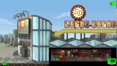 an image of a video game scene with the entrance to a building and sign above it