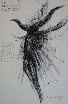 a black and white drawing of a bird with its wings spread out in the air