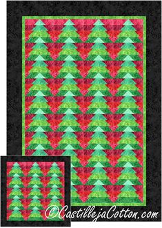 Christmas Forest Quilt Pattern by Castilleja Cotton Tree Quilt Pattern, Forest Quilt, Wall Quilt Patterns, Northcott Fabrics, Cottage Quilt, Tree Stencil, Christmas Forest, Tree Templates, House Quilts