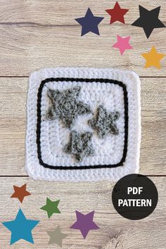 a crocheted square with five stars on it and the text, free pattern