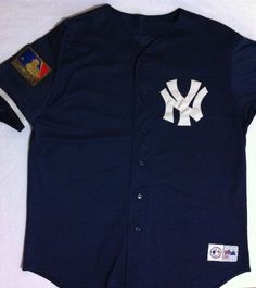 New York NY Yankees 125th Anniversary Blue Jersey Genuine Majestic Sewn Shirt Classic Blue College Tops, Classic Blue Top For Everyday Wear, Classic Blue Tops With Letter Print, Jersey Shirt Outfit, Baseball Jersey Outfit, New York Yankees Shirt, Acubi Fashion, Blue New York, Student Apartment