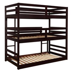 the bunk bed is made from wood and has two sets of ladders on each side