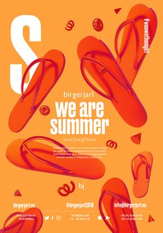 an orange poster with red flip flops on it