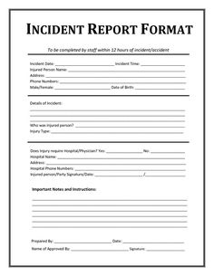 the incident report form is shown in black and white, with an image of a person's head