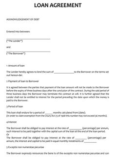 a loan agreement form with the words loan agreement