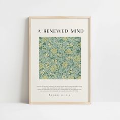 a framed poster with the words, a renewal mind