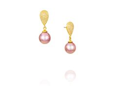 14kt Gold Teardrop Pink Pearl .78ct Diamond Earrings Peach Jewelry, Pink Pearl Earrings, Pink Pearls, Pearl And Diamond Earrings, Pearl Collection, Pearl Diamond, Pink Pearl, Jewelry Creation, White Diamonds