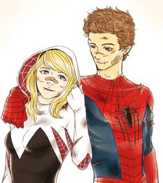 two people dressed up as spider - man and woman