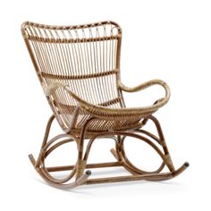 a wicker rocking chair is shown on a white background