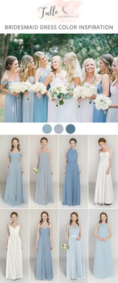 the bridesmaid dress color guide is shown in blue and white, with four different colors