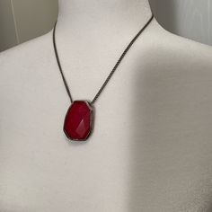 Nwot, Sterling Necklace W Large Red Stone Red Long Necklace With Adjustable Chain, Red Metal Necklace With Large Pendant, Red Metal Long Necklace Jewelry, Red Metal Long Necklace, Red Long Metal Necklace, Red Metal Jewelry With Silver Chain, Red Pendant Necklace With Chain, Red Necklace With Large Pendant For Formal Occasions, Formal Red Necklace With Large Pendant