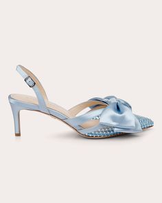 Brazil Slingback Elegant Slingback Kitten Heels With Bow, Elegant Blue Open Heel Slingback Sandals, Chic Slingback Kitten Heels With Bow, Luxury Blue Kitten Heels, Luxury 4-inch Slingback Kitten Heels, Exclamation Point, Vintage Inspiration, Satin Bow, Blue Bow