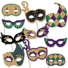 mardi gras mask photo booth props set of 12 party masks for masquerades or mardi gras