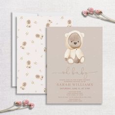 Minimalist Oh Baby Brown Bear Baby Shower Invitation Brown Baby Shower, Baby Boy Invitations, Teddy Bear Baby Shower Invitations, Bear Invitations, Bearly Wait, Teddy Bear Baby Shower