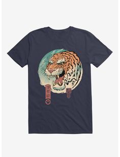 Royal Blue T Shirt, Brown T Shirt, Navy Blue T Shirt, Brown Tshirt, Black Graphic Tees, Ukiyo E, Big Cat, Blue T Shirt, Blue Tshirt