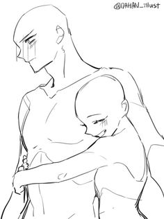 a drawing of a man holding a baby in his arms, with the caption that reads