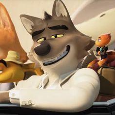 the fox and the hound are riding in a car