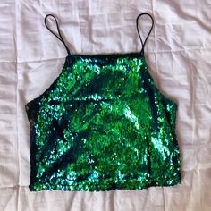 Brand New! From Forever 21 Size S Green Summer Party Tank Top, Green Crop Top Tank For Night Out, Trendy Green Tank Top For Night Out, Green Crop Top For Party, Green Crop Top Tank For Party, Casual Party Crop Top Tank Top, Green Top For Night Out Party Season, Casual Crop Top Tank Top For Party, Trendy Sequin Tank Top For Summer