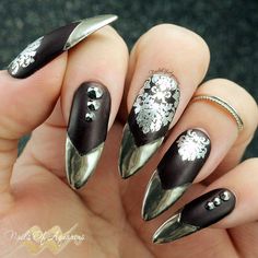 "Elegante Amarena" nail art design with chrome tips, chrome decals and chrome… Nails Chrome Tips, Chrome French Tips, Black Cherry Nails, Cherry Chutney, Edgy Nail Art, Chrome Tips, Cherry Nail Art, Chrome French, Nails Chrome