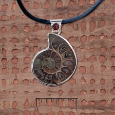 Ammonite and amber sterling silver pendant with a 18 inch silk cord Brown Spiral Jewelry As A Gift, Amber Pendant Necklace With Cabochon, Amber Cabochon Necklaces In Sterling Silver, Wire Wrap Ammonite, Wire Wrapped Ammonite, Ammonite Pendant, Silk Cord, Amber, Sterling Silver Pendants