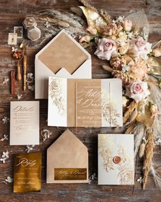 the wedding stationery is laid out and ready to be used