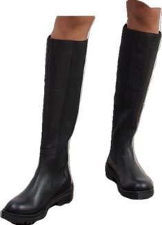 Medium Width Knee-high Boots With Lug Sole, Knee-high Boots With Lug Sole, Fall Workwear Knee-high Boots With Lug Sole, Knee-high Moto Boots For Work, Knee-high Moto Boots For Workwear, Winter Workwear Knee-high Boots With Lug Sole, Winter Knee-high Boots With Lug Sole For Workwear, Knee-high Leather Chelsea Boots For Fall, Black Knee-high Work Boots With Lug Sole