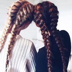 Best friends that stay together, slay together. Loving these bestie braids!! #friendshipgoals #bff #frenchbraids Easy Party Hairstyles, Fishtail Braid, Long Braids, Two Girls, Party Hairstyles, Hair Dos, Gorgeous Hair, Hair Day, Pretty Hairstyles