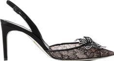 Lace Pumps, Rene Caovilla, Romantic Look, Floral Applique, Crystal Embellishment, Black Pumps, Black Lace, Calf Leather, Stiletto Heels