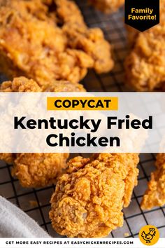 chicken on a cooling rack with text overlay that reads copycat kentucky fried chicken